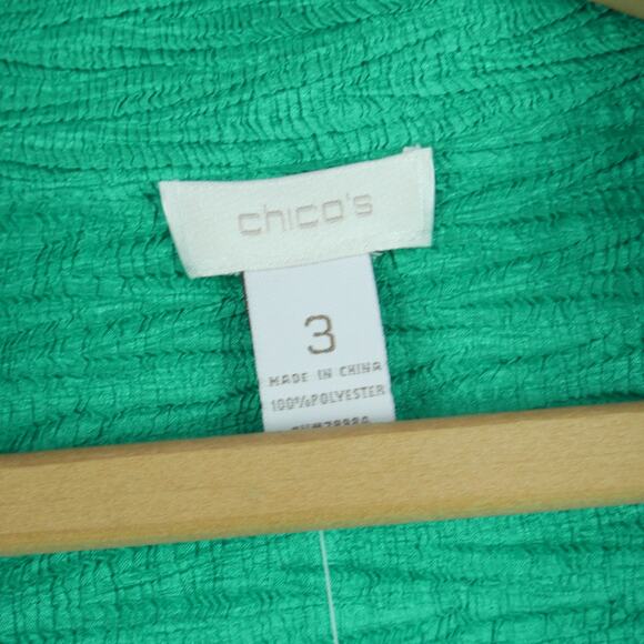Chicos Travelers Size 3 XL Jacket Crinkle Green Open Front Art to Wear Textured - Picture 2 of 8